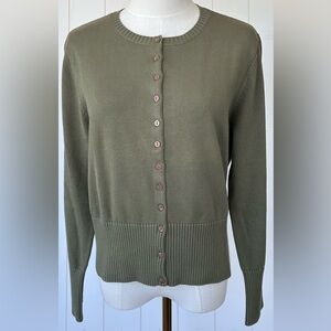 Talbots Petites Women’s Knitted Cardigan Olive Full Button‎ Size Large
